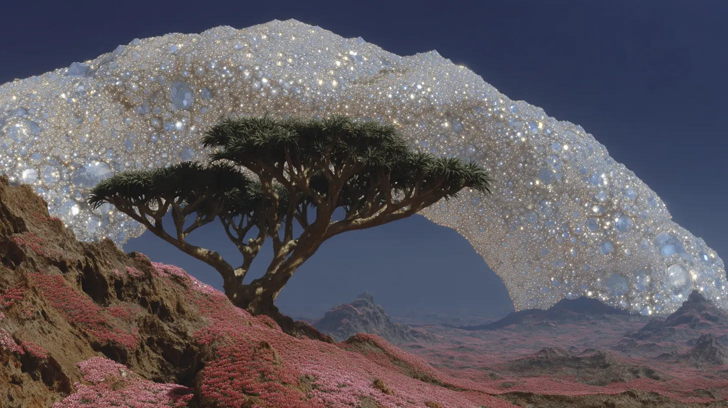 Cinematic landscape — a tree silhouetted against a star-dense night sky